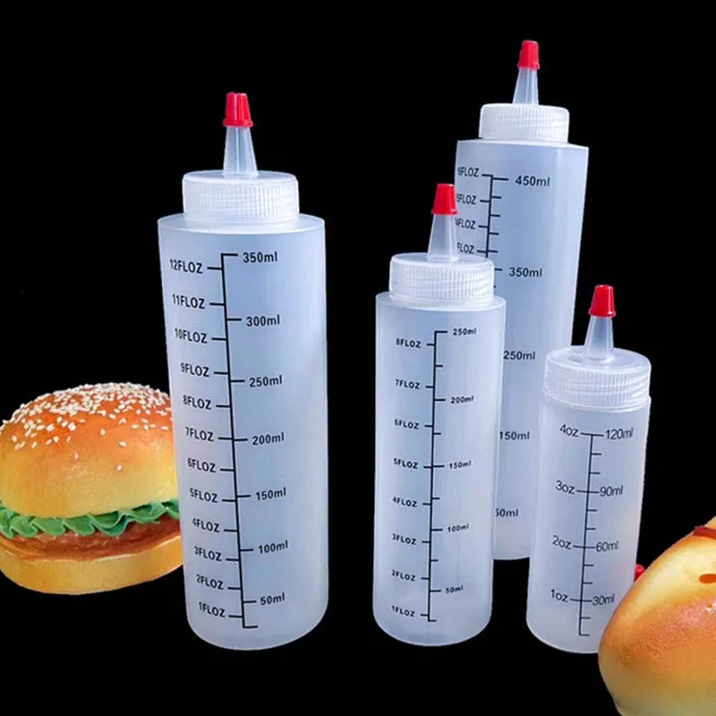 500ml Squeeze Condiment Bottles With Red Caps For Ketchup Mustard Hot Sauces Olive Oil Bottles Plastic Bottles Kitchen Gadgets