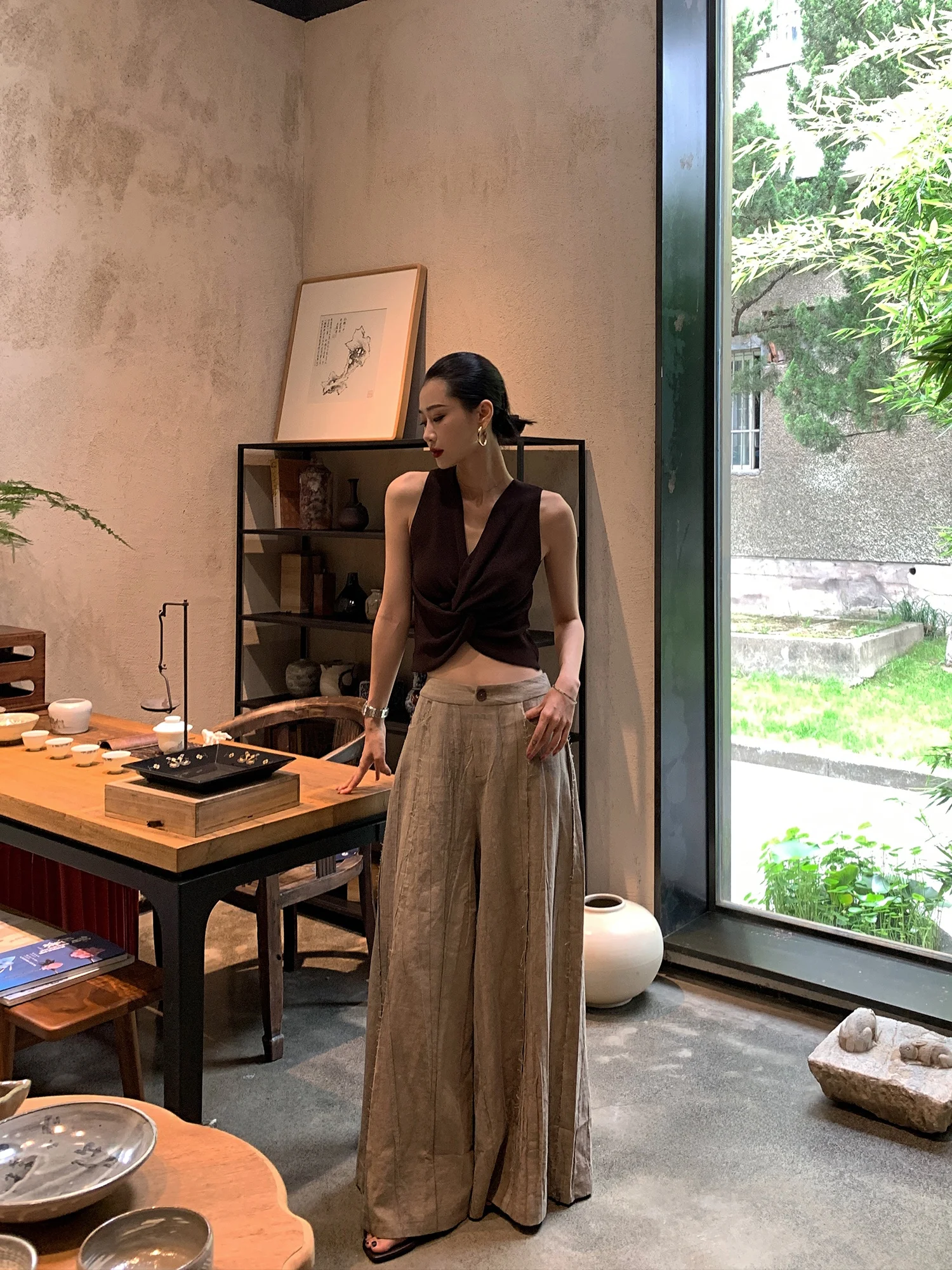 

Dongniwow13 High Waist Wide Leg Pants Women's Loose Fit Straight Cut Cotton Linen Trousers Fashionable Slimming Casual Pants