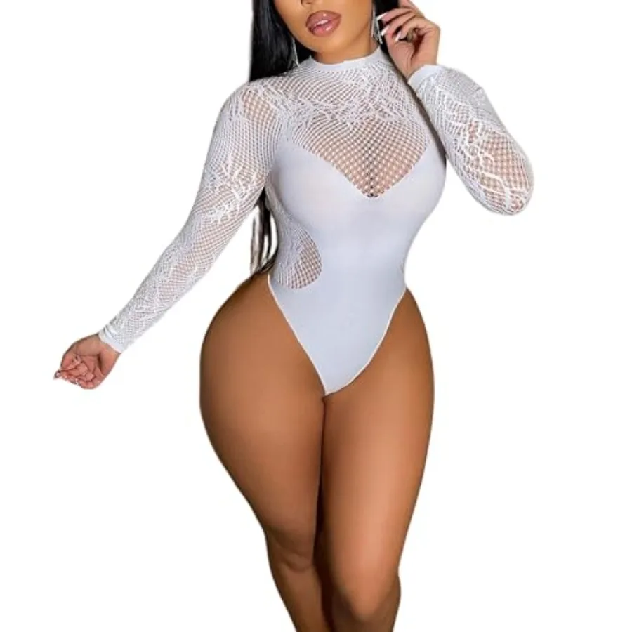 

Women's Mesh Long Sleeve Bodysuit Dance Bodycon