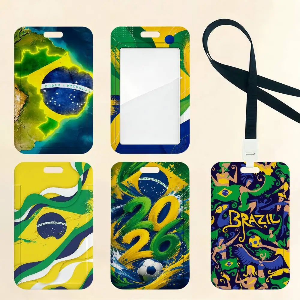Flag of Brazil Card Holder Corporate Business Work Badge Holders Uisex Credit Bus Daily Commute ID Case