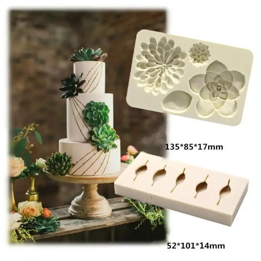 Succulent Flower Leaf Silicone Mold DIY Chocolate Fondant Mould Simulation Plant Shape Cake Decorating Baking Tool Supplies