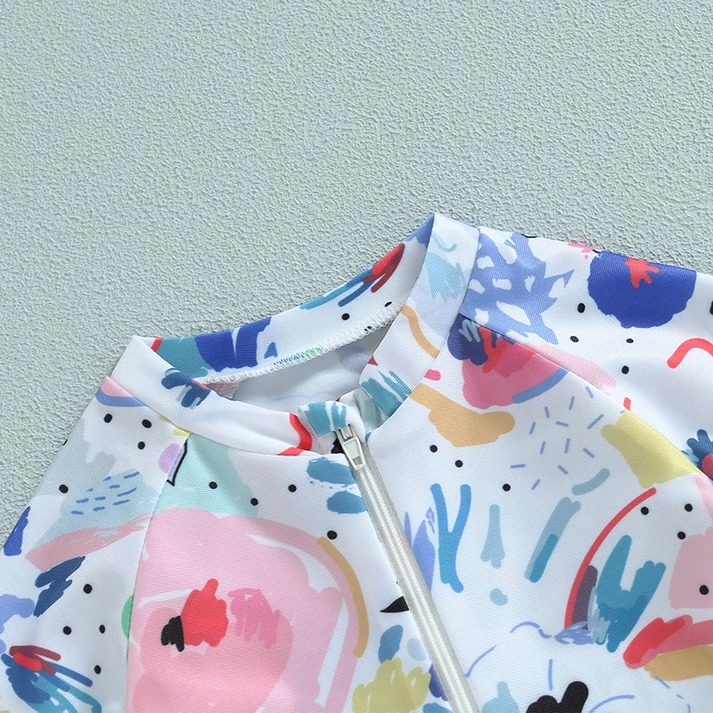 

Qianderer Kids Boys Summer Swimsuit Playsuits Watercolour Printed Short Sleeve Zipper Jumpsuit Bathing Suit Swimwear Beachwear