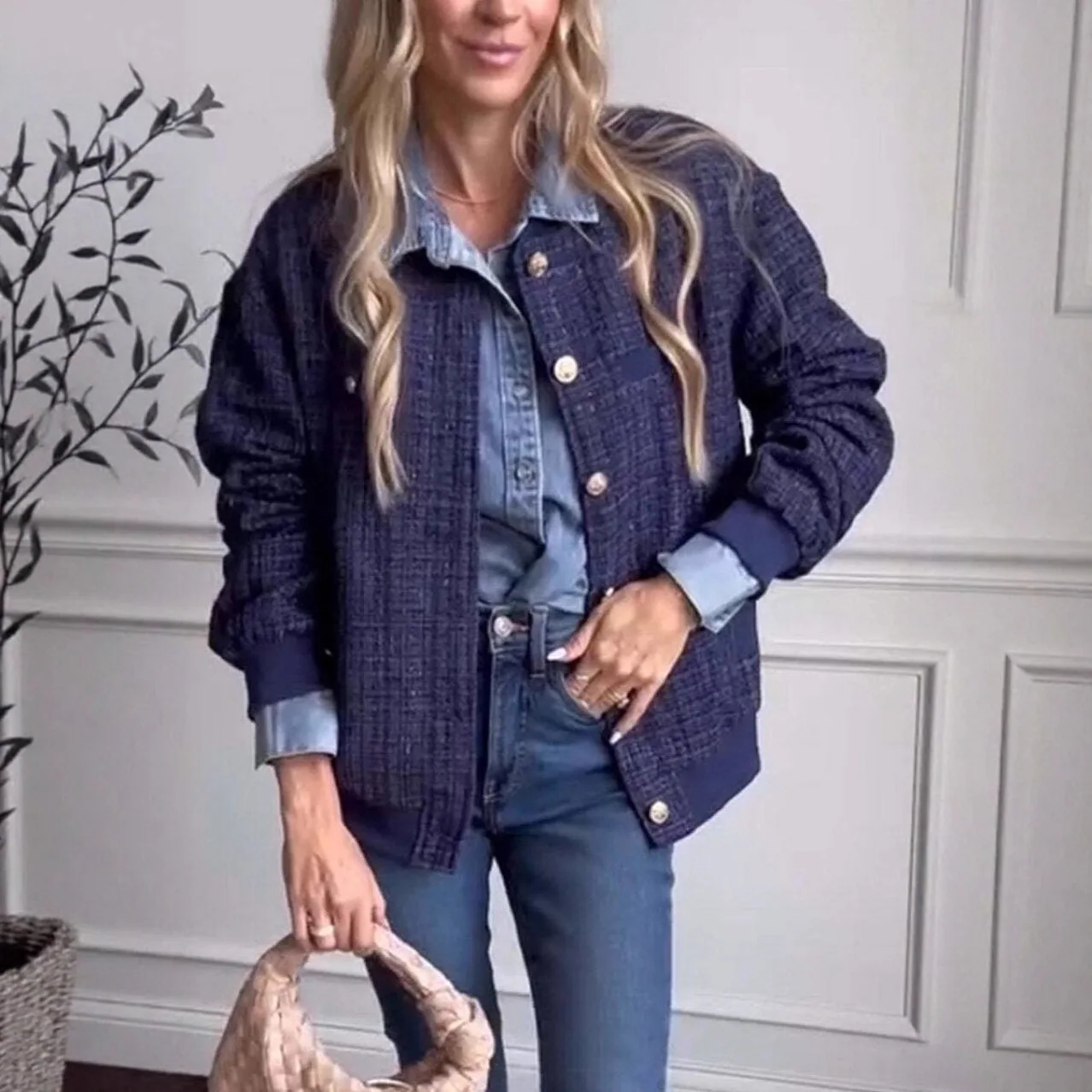 خريف شتاء منقوشة كتلة الألوان شخصية ملابس خارجية أنيقة النمط الأوروبي والأمريكي معطف الرياح عطري صغير