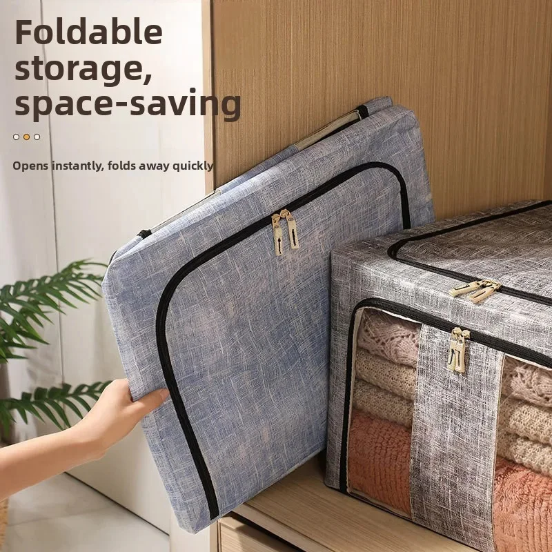 Foldable Portable Clothes And Quilt Storage Box Visual Non-Woven Fabric Home Use Storage Box for Clothes Bed Sheets Pillows