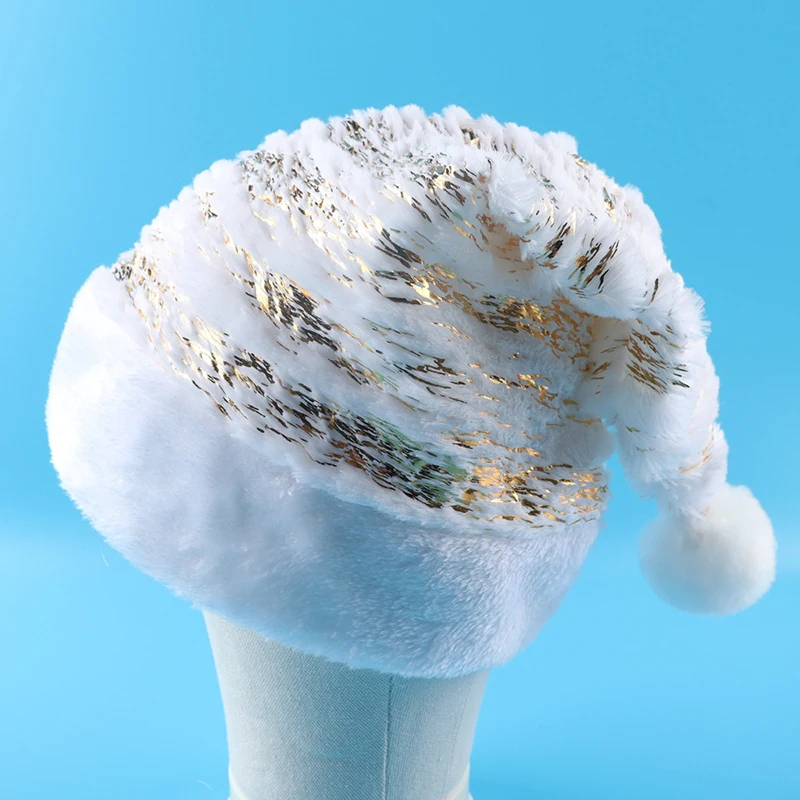 Weiße Weihnachtsmütze, Gold, Silber, Pailletten, Schneeflocke, bestickt, Weihnachtsmütze, Kappen für Weihnachten, Zuhause, Party, Dekoration, Zubehör