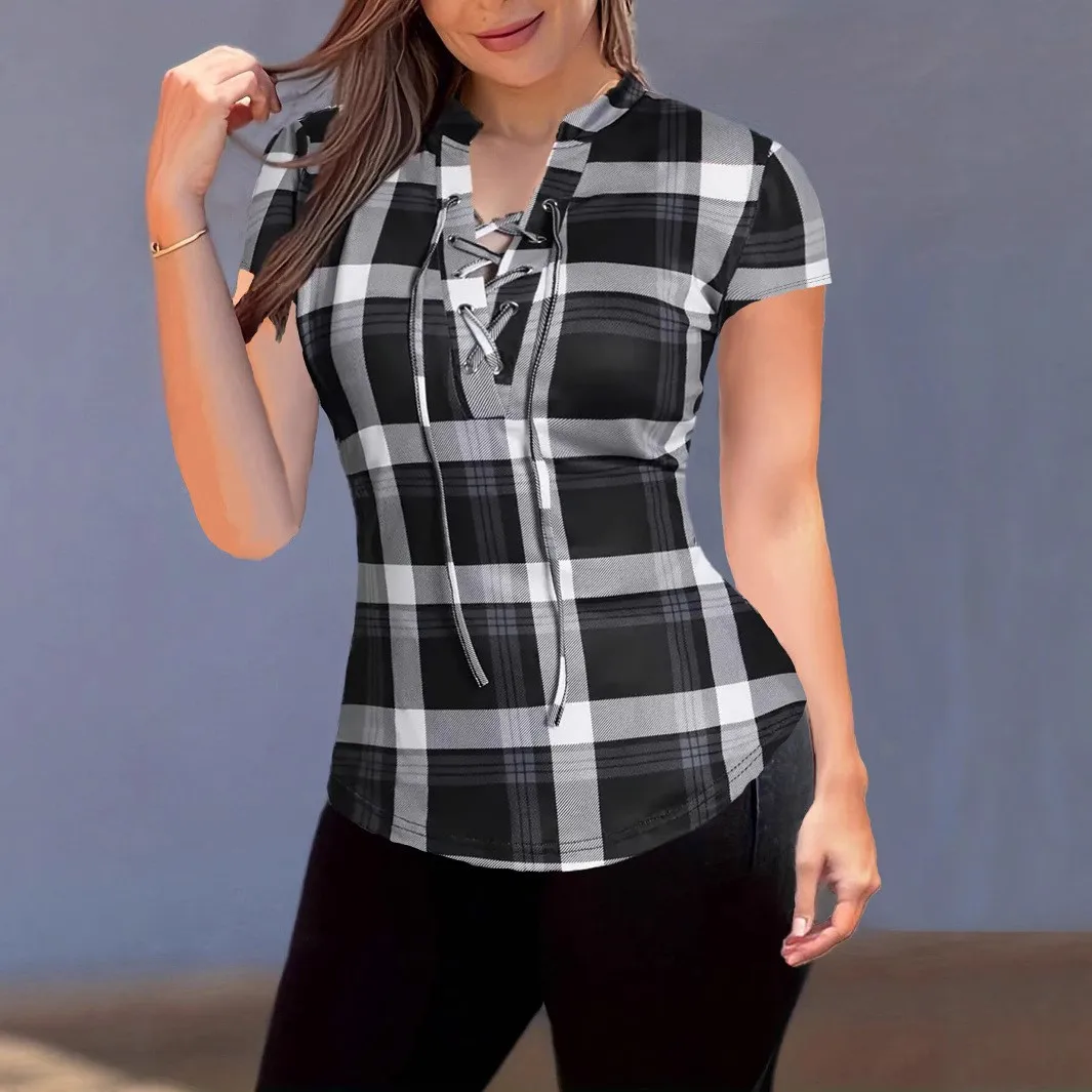 Printed Stand Collar Blouse Regular Length Slim Fit with 3D Effect Pattern Sexy European and American Style Summer Women Blouse