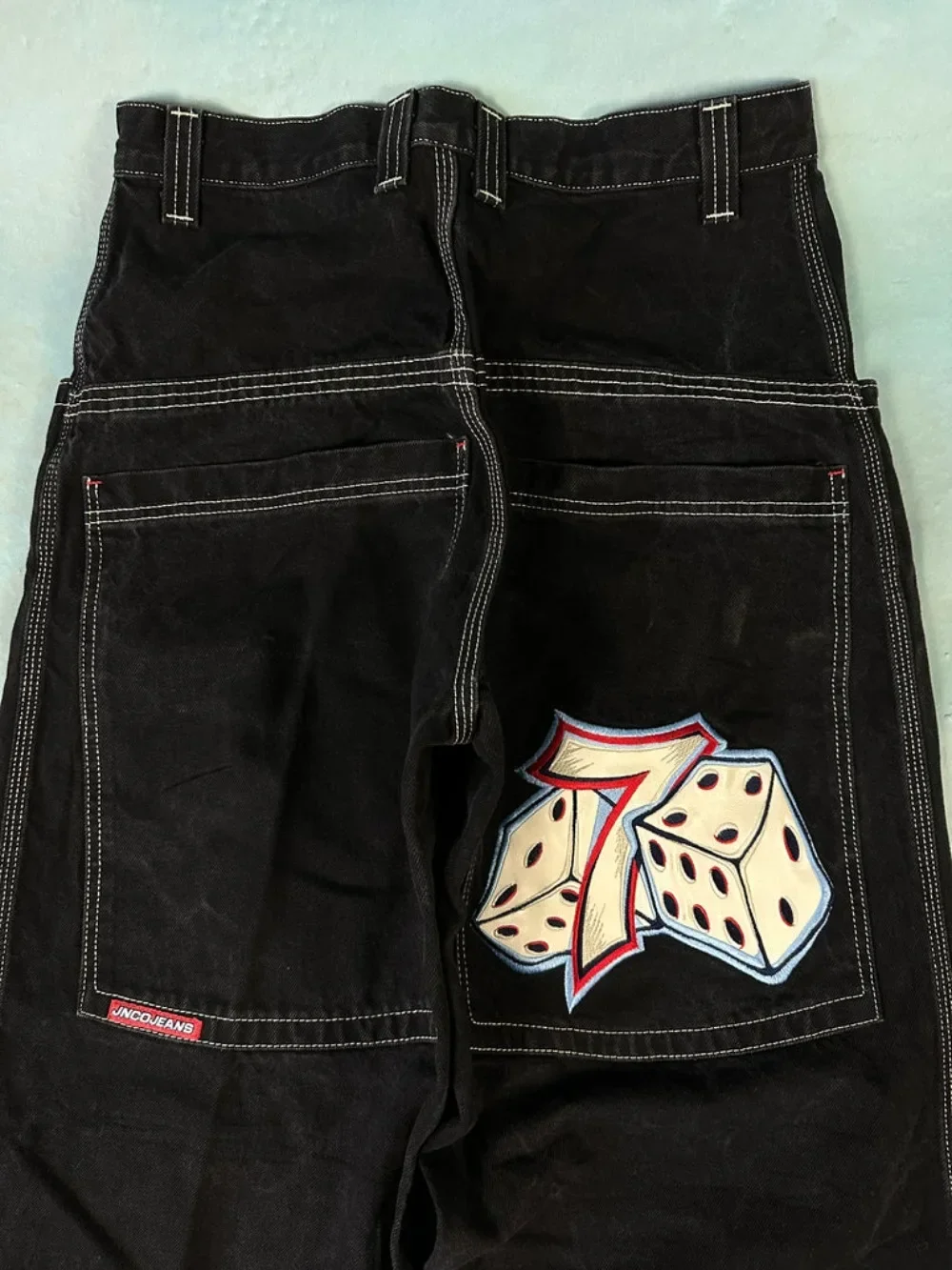 

Джинсы JNCO Y2K мужские в стиле Харадзюку, уличная одежда в стиле хип-хоп, мешковатые джинсы с графическим принтом Lucky Dice, черные брюки в готическом стиле с завышенной талией и широкими штанинами