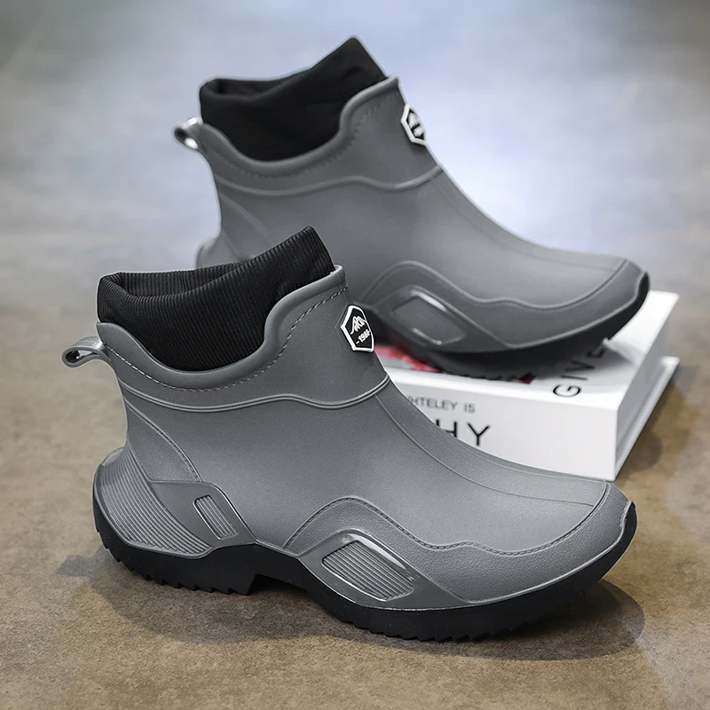 

Мужские непромокаемые новые уличные модные повседневные резиновые сапоги, толстые противоскользящие высокие износостойкие удобные рабочие бархатные туфли шеф-повара