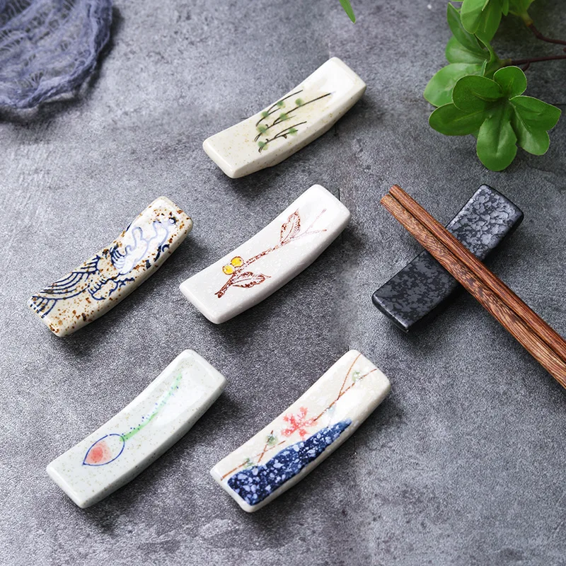 6pcs Creative Ceramic Chopsticks Holder Japanese Style Cutlery Stand Spoon Fork Rest Tableware Home Hotel Storage Supplies