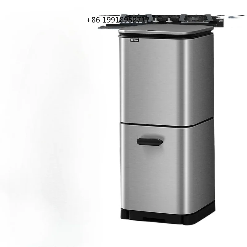 ‌Double-Layer Stainless Steel Kitchen Bin, No-Bend Trash Can with Lid, Large Capacity Wastebasket, Easy-Clean Paper Towel Holder