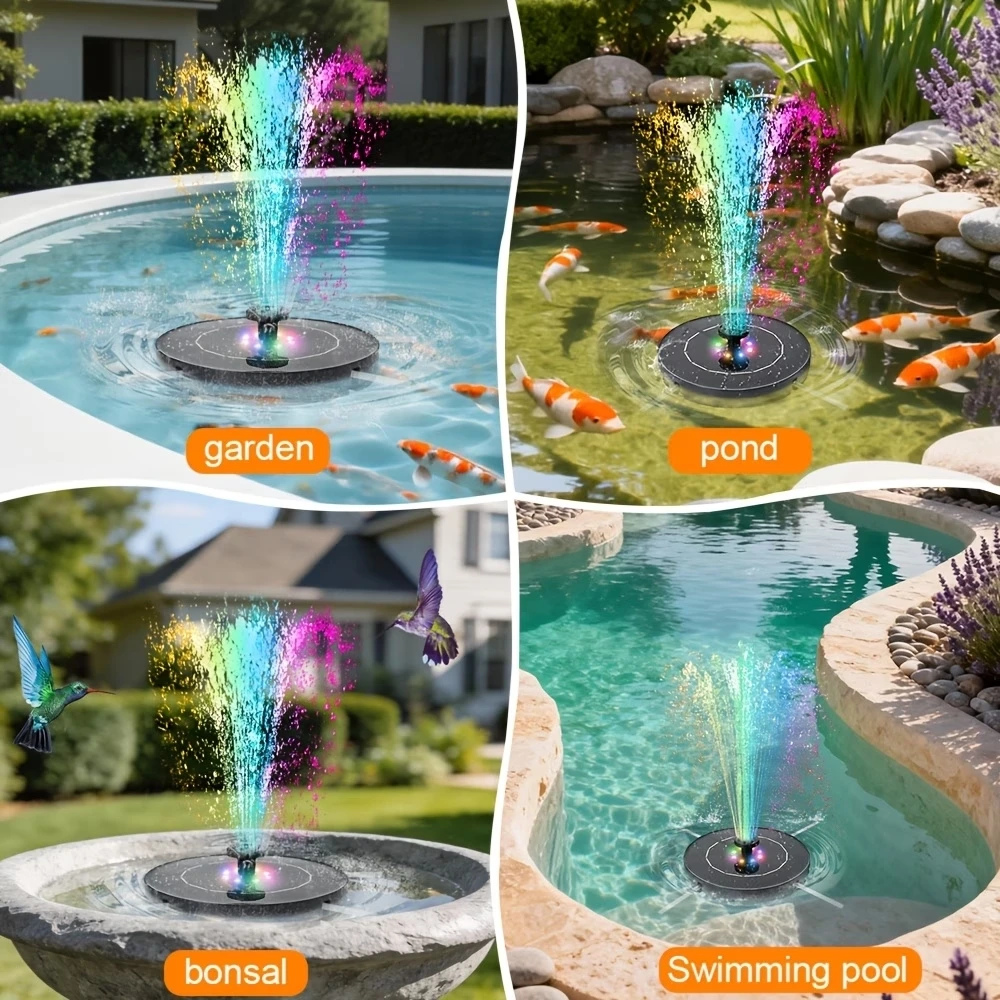 3.5W Solar-Powered Water Fountain with Colorful  LED Lights and 6 Nozzles, DIY Garden Landscape, Solar Bird Bath Fountain view 8
