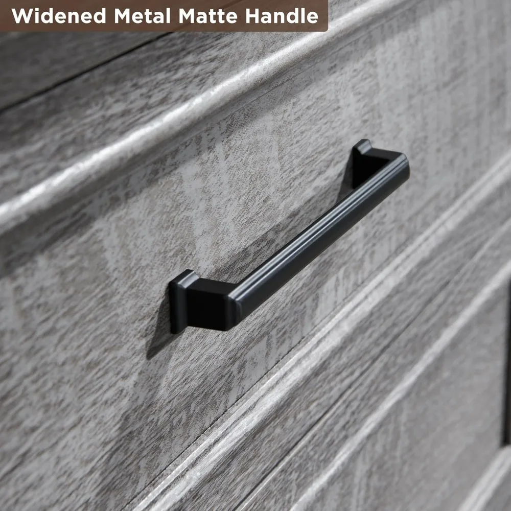 خزانة خشبية ريفية بعرض 52 بوصة على طراز المزرعة ذات 8 أدراج مع نسيج طبيعي ومقابض معدنية لتخزين غرفة النوم