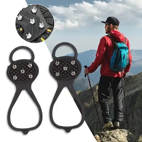 1쌍 신형 5/8 이빨 아이스 그립 스파이크 미끄럼 방지 스파이크 그립 클리츠 범용 스노우 크램폰 겨울 야외용