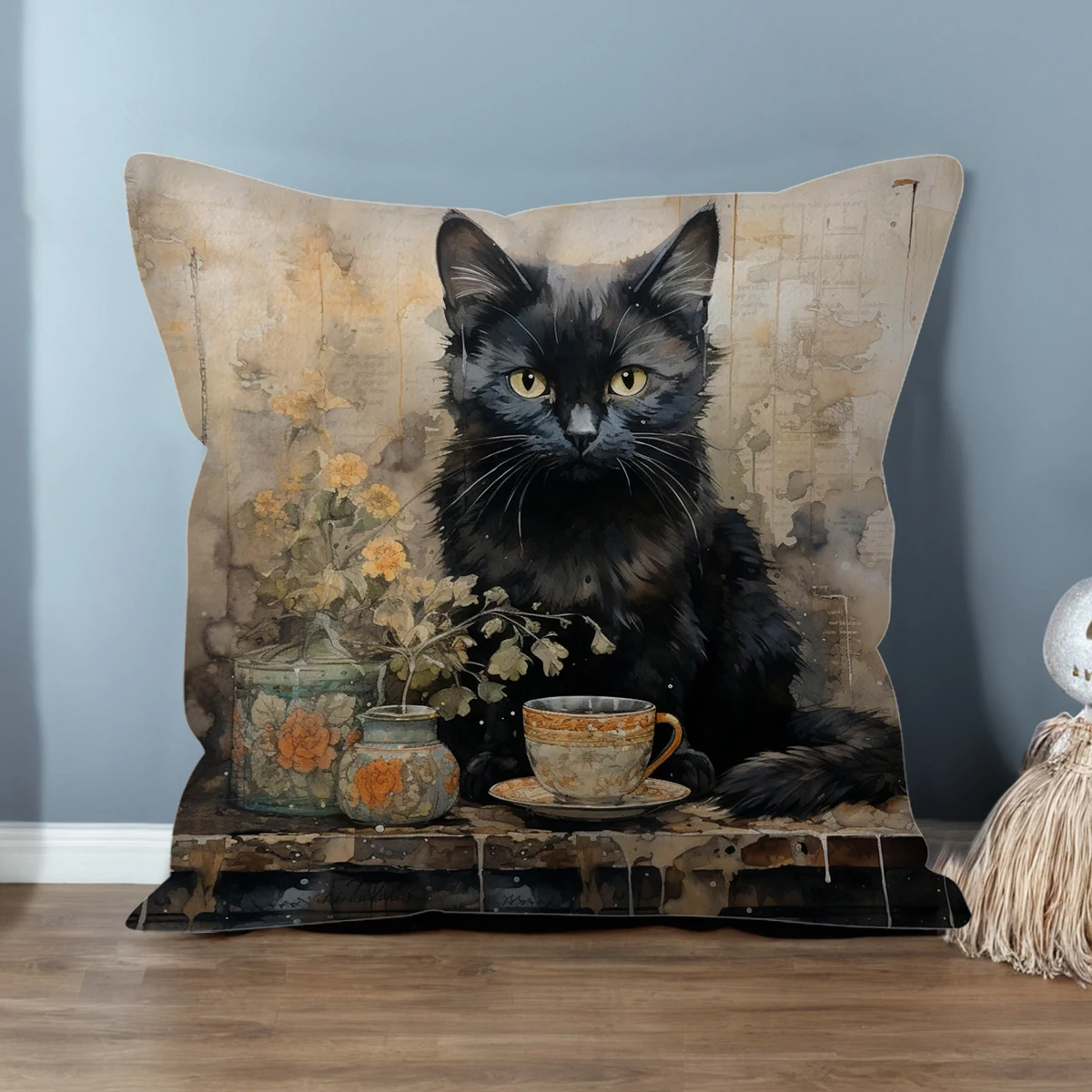 1pc Hat Halloween Pillow cover, 18*18inch, Pumpkin, Black Cat Pattern, for sofa living rooms room decor, home decor Halloween