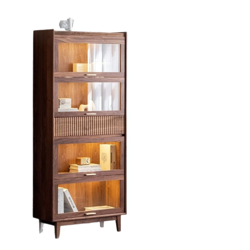 

North American Black Walnut American Solid Wood Bookcase Shelf Dust-proof Glass Storage Lego Figure Display Cabinet Cherry Wood