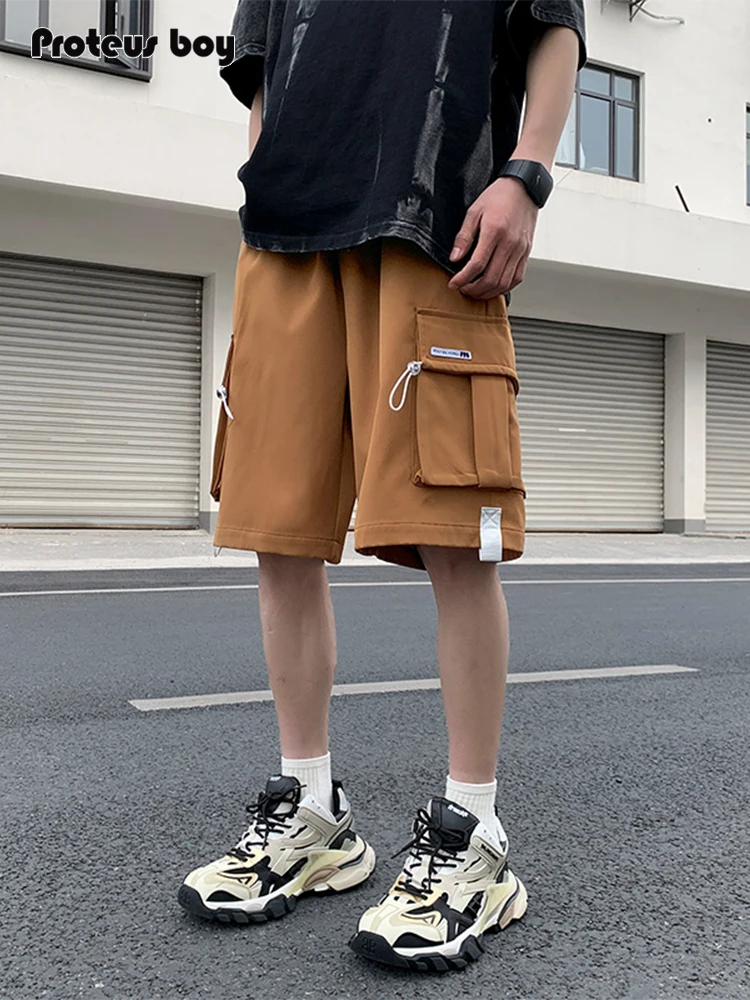 

ProteusBoy Men's Summer Vintage Workwear Outdoor Sports Loose Fit Straight Leg Five-Quarter Casual Pants Faionable Youth Sle