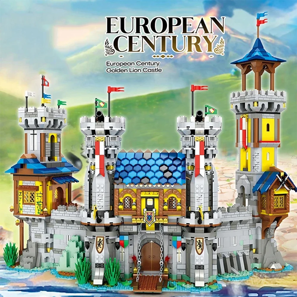 Bloques de construcción de castillo Medieval para niños, modelo de estilo europeo con vista de ciudad, ladrillos MOC, decoración creativa de escritorio, juguetes de regalo, 2599 Uds.