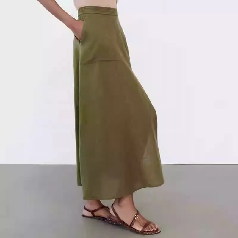 New 2024 Women's High Waist Slimming Linen Blend Cloak Midi Skirt Faionable Versatile A-Line Skirt Summer Season  Color