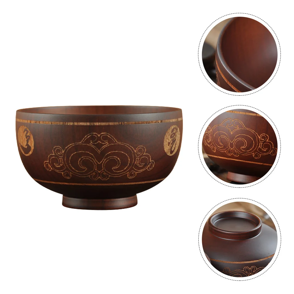 

Carved Wood Bowl Retro Design Salad Rice Soup Container Safe for Home Kitchen Use Wooden Bowl Salad Bowls Wood