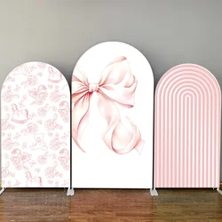 Pink Bows Florals Arch Backdrop Baby Shower Girl First Birthday Photography Arched Background Elastic Custom Party Decorations