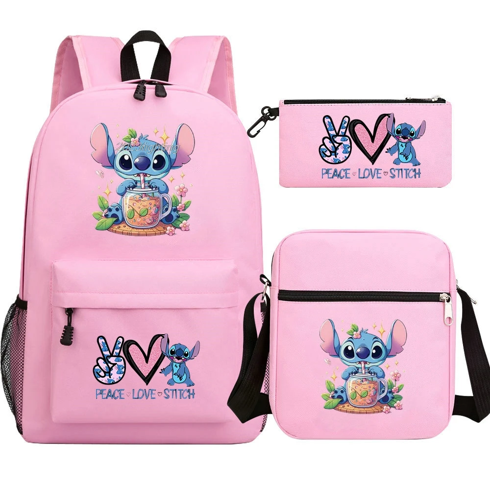 

3pcs Lilo And Stitch School Bags Student Boy Girl Laptop Schoolbag Colorful Backpack with Lunch Bag Teens Cartoon Travel Mochila