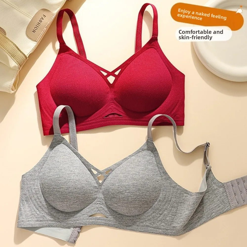 Sutiã fino oco sem costura, sutiã à prova de choque sem rastros para mulheres, cor sólida, íntimo, sem fio, profundo, v, meninas, mulheres