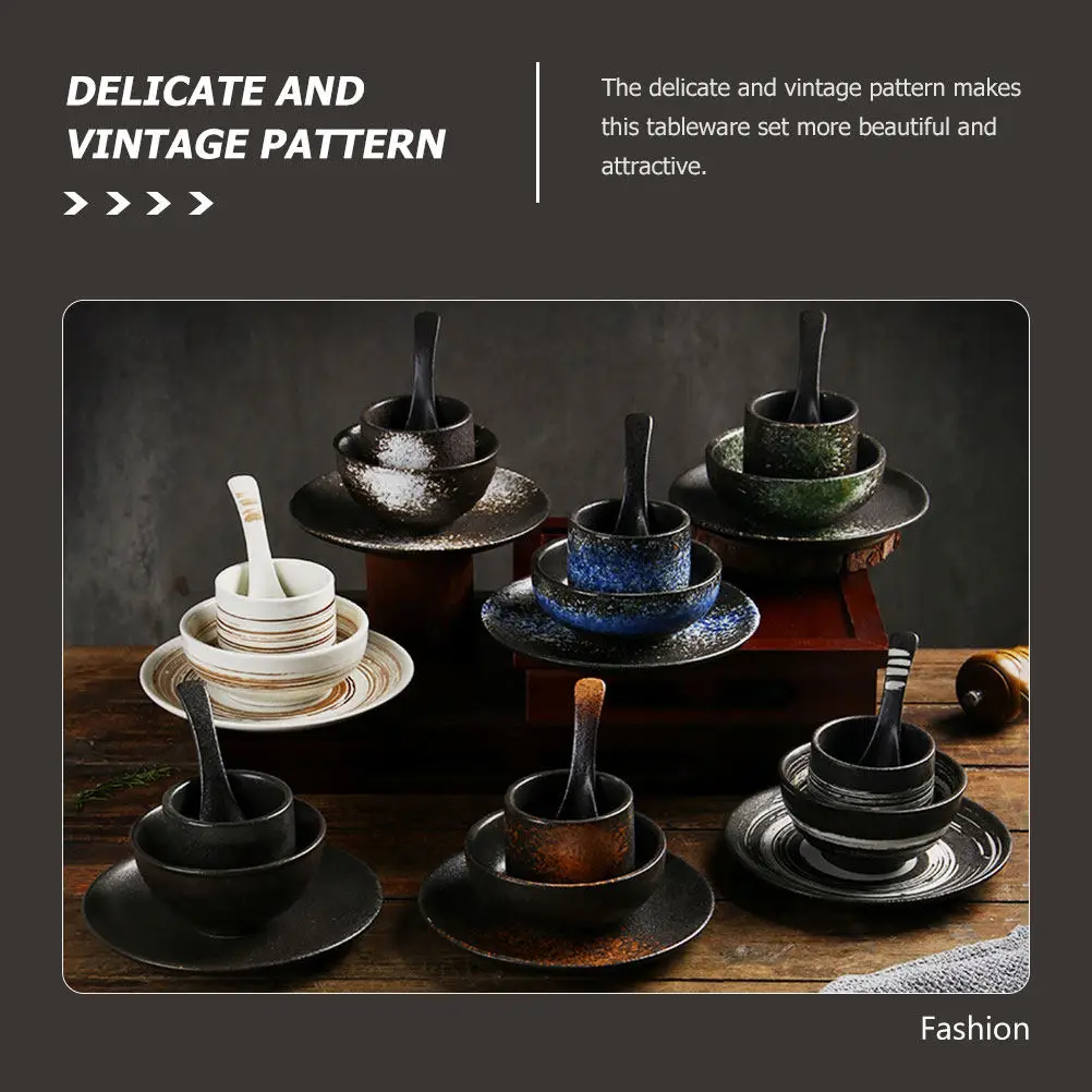 Juego de Vajilla de Cerámica Estilo Japonés, Diseño Vintage, para una Persona, Plato para Sushi, Tazón Decorativo, Cuchara, Taza de Té