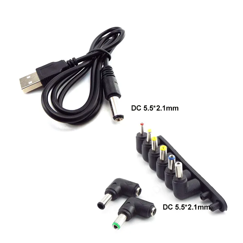 5.5*2.1mm Connector AC DC Charging Power Cord USB Multifunctional Plug Male 8-in-1 5V Charger Power Cable for Notebook Laptop M2