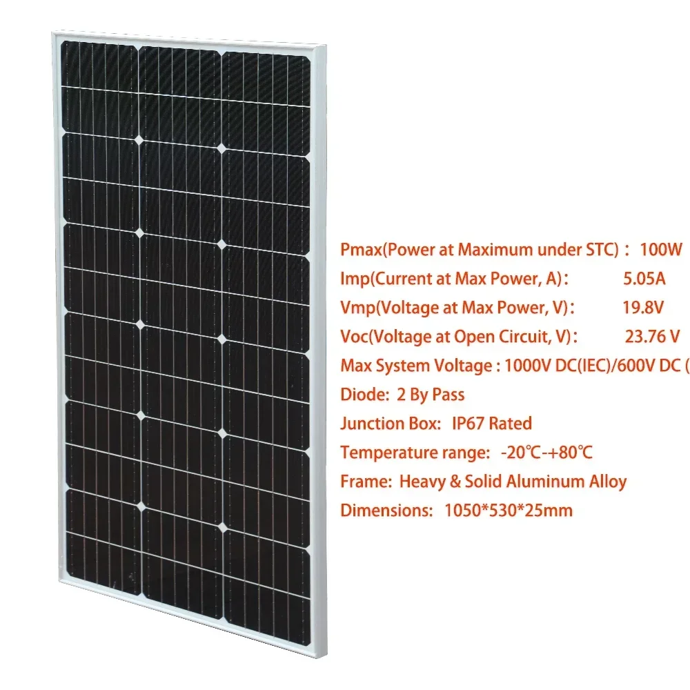 YYHC Rigid Glass Solar Panel Monocrystalline 200W 300W 400W (2x100w / 150w / 200W solar panels charge) On-grid / Off-grid