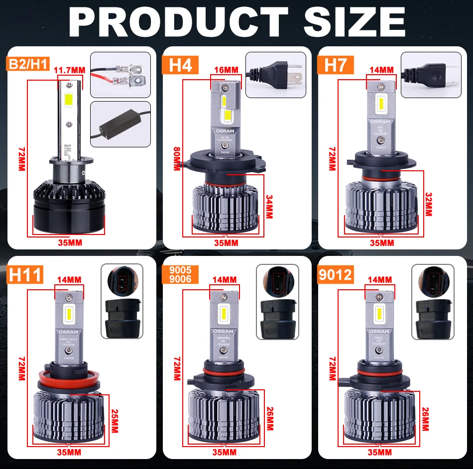 OSRAM XLZ Classic 3.0 80W H7 H4 LED Car Headlight Bulbs 6000K