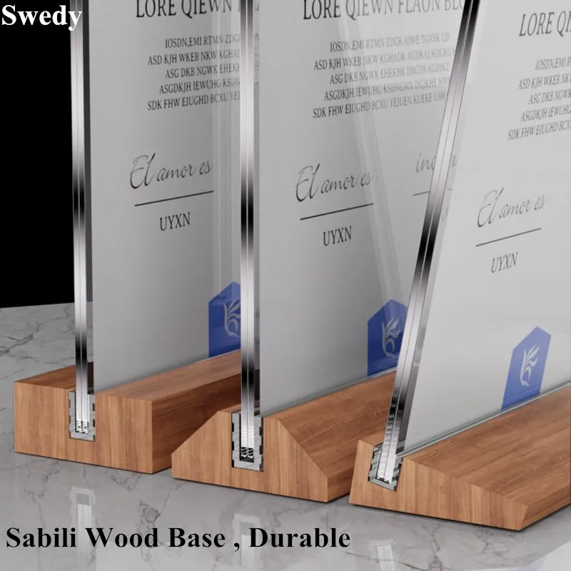 A5 148X210MM Wood Base Magnetic Acrylic Sign Holder Display Stand Menu Paper Holder Price Label Tags Photo Picture Poster Frame