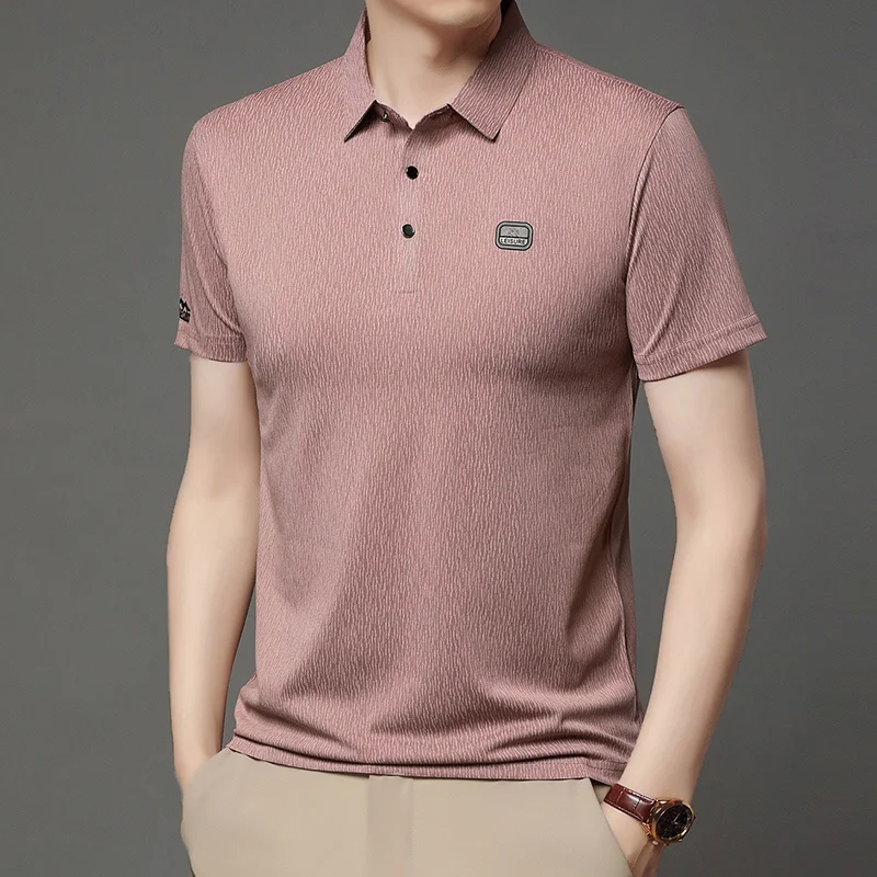 Herren Kurzarm-Poloshirts mit Vertikalen Streifen Lässige Leichte Atmungsaktive Oberteile mit Logo-Emblem für Männer – Detail 21