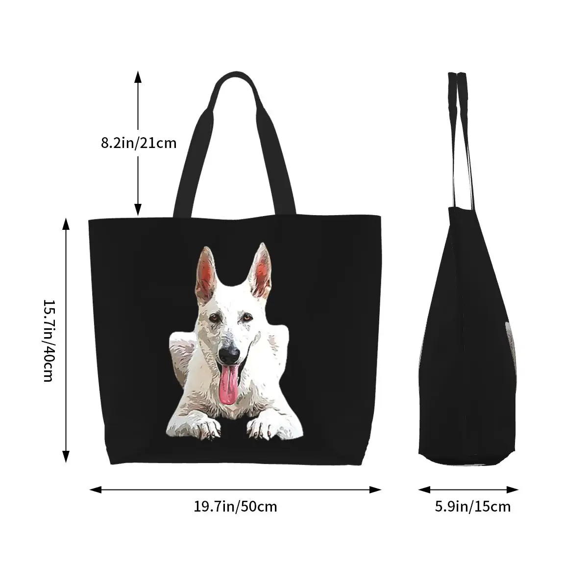 White Swiss Shepherd White German Shepherd Shopping Tote Bag Canvas Shoulder Bags Shopper Grocery Handbag for Women