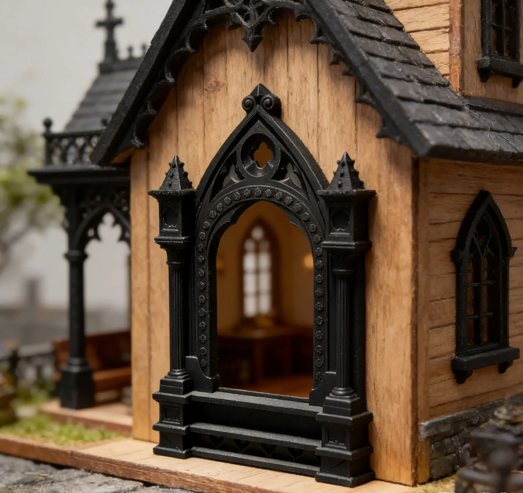 

Готический фон для двери храма, аксессуар для кукольного домика в стиле дарк-фэнтези в масштабе 1/12, декор в виде европейской арки ручной работы для ведьминских диорам