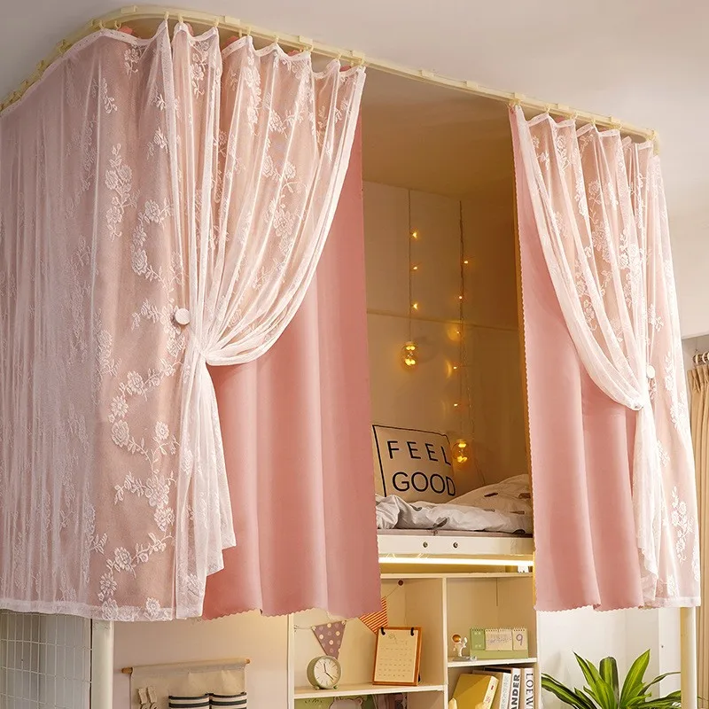 Thickened Lace Bed Curtain Track Sliding for Upper Bed in Dormitory Strong Light Blocking U-Shaped Adhesive Track Student Dor...