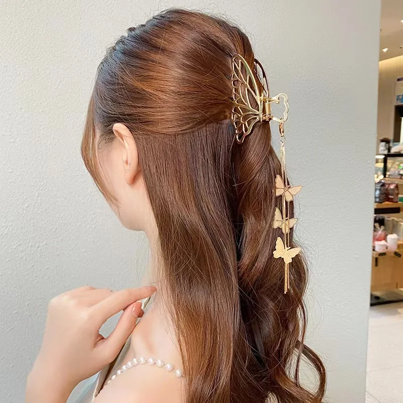 New Hair Claws Gold Vintage Long Tassel Metal Hair Claw Pendant Crab Clips Fashion Hairpin for Women Headwear Hair Accessories