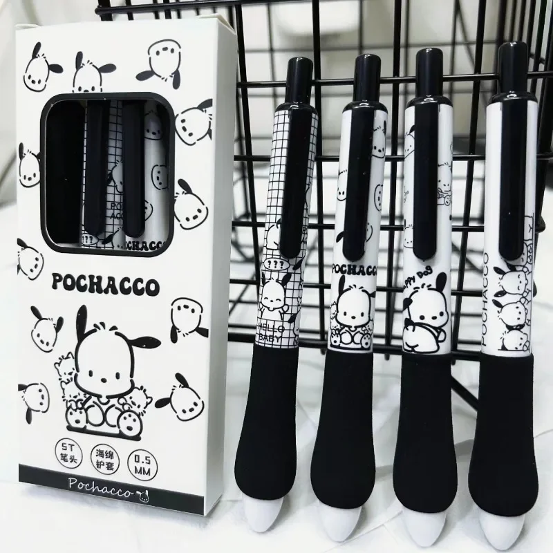 4pcs/set Cute Cartoon Pochacco Soft Grip Fat Pen The 0.5 Mm St Head Smooth Sponge Sheath Pen Quick-dry Gel Pen Box Set