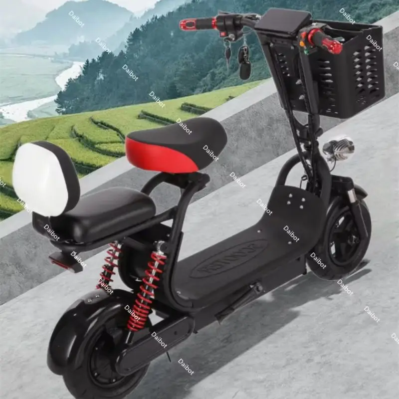 Image 6: 1000W 48V puissant Scooter électrique léger 2 roues pour adulte 11 pouces Mini Scooter de mobilité pour les femmes avec 2 sièges panier