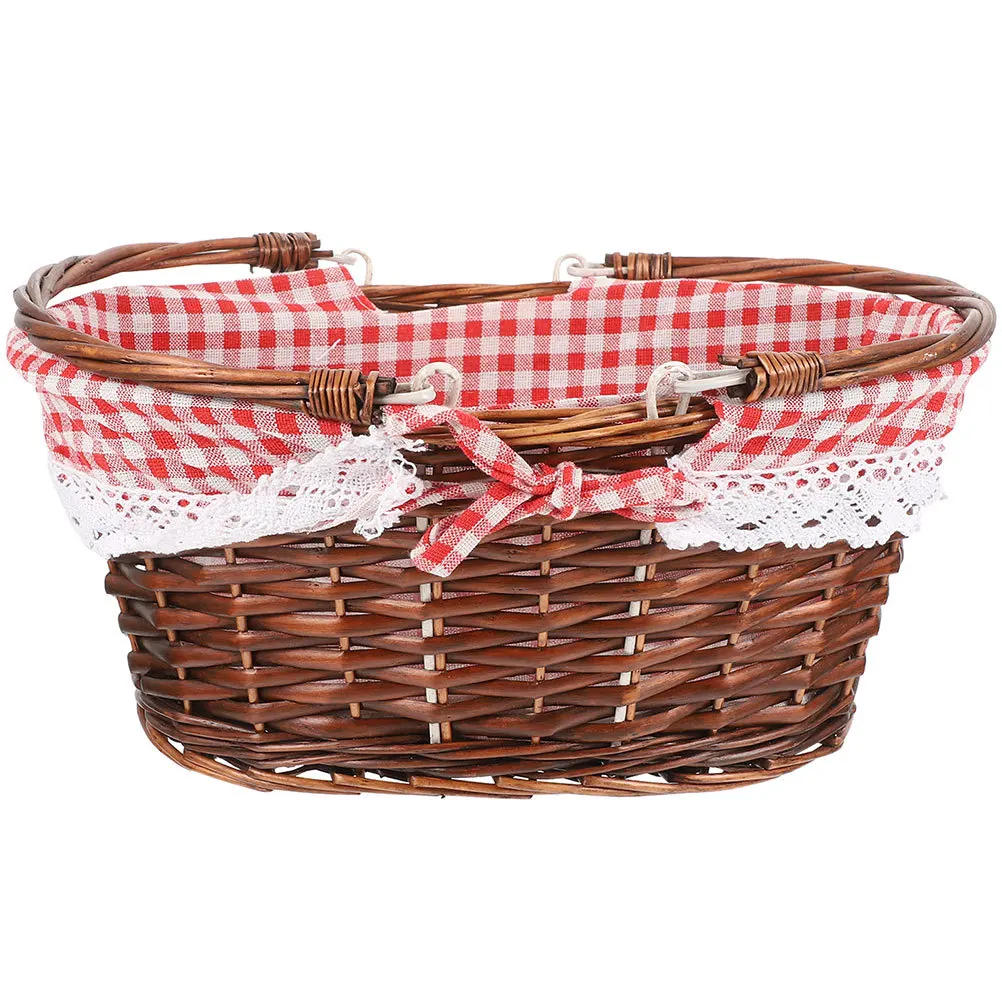 ตะกร้าปิกนิกสาน 1 ชิ้น ตะกร้าเก็บของสำหรับตั้งแคมป์ เดินป่า ใช้งานกลางแจ้ง ใส่ผักผลไม้ น้ำหนักเบา ทำจากผ้าหวาย