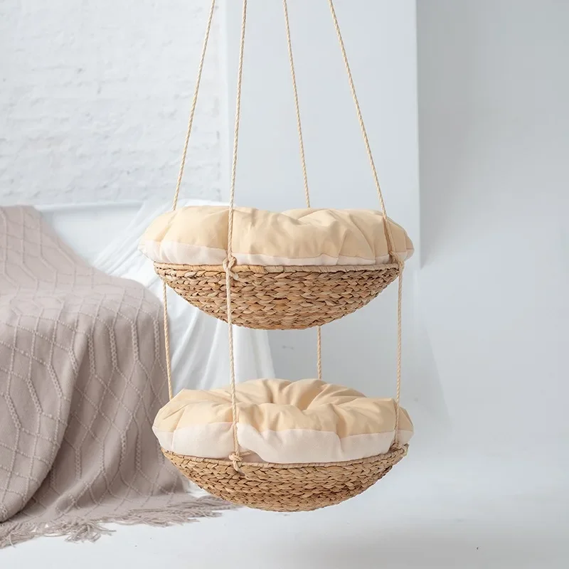 Hot pet products Suction cup rattan cat hammock four seasons general straw pet nest can be dismantled and washed cat nest