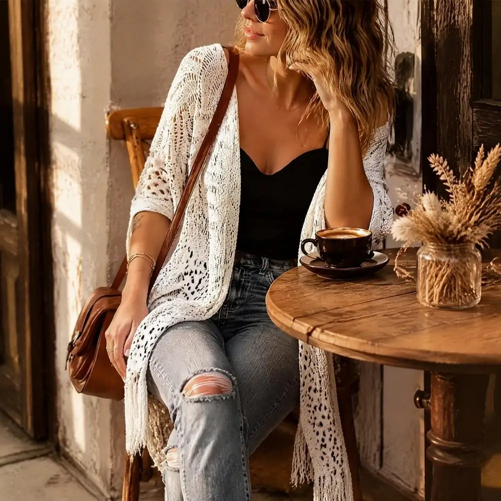 Knitted Shawl Cover Up for Women, Breathable Beach Swimwear, Loose Fit Summer Cardigan for Bikinis And Swimsuits