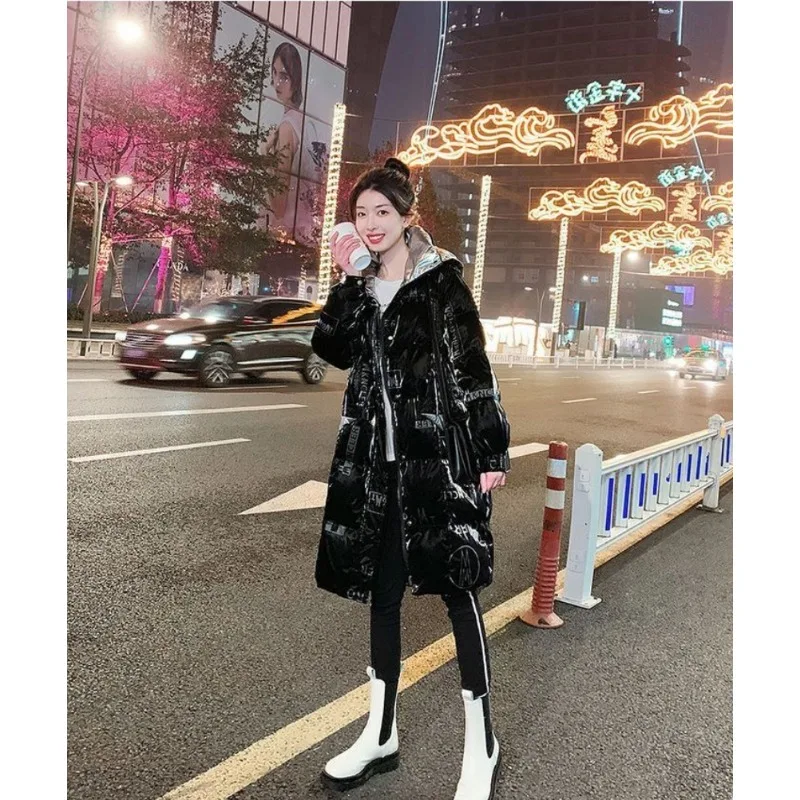 2023 Winter New Wash-Free Glossy Down Cotton-Padded Coat for Women Mid-Length Cotton Clothing Thick Warm Jacket