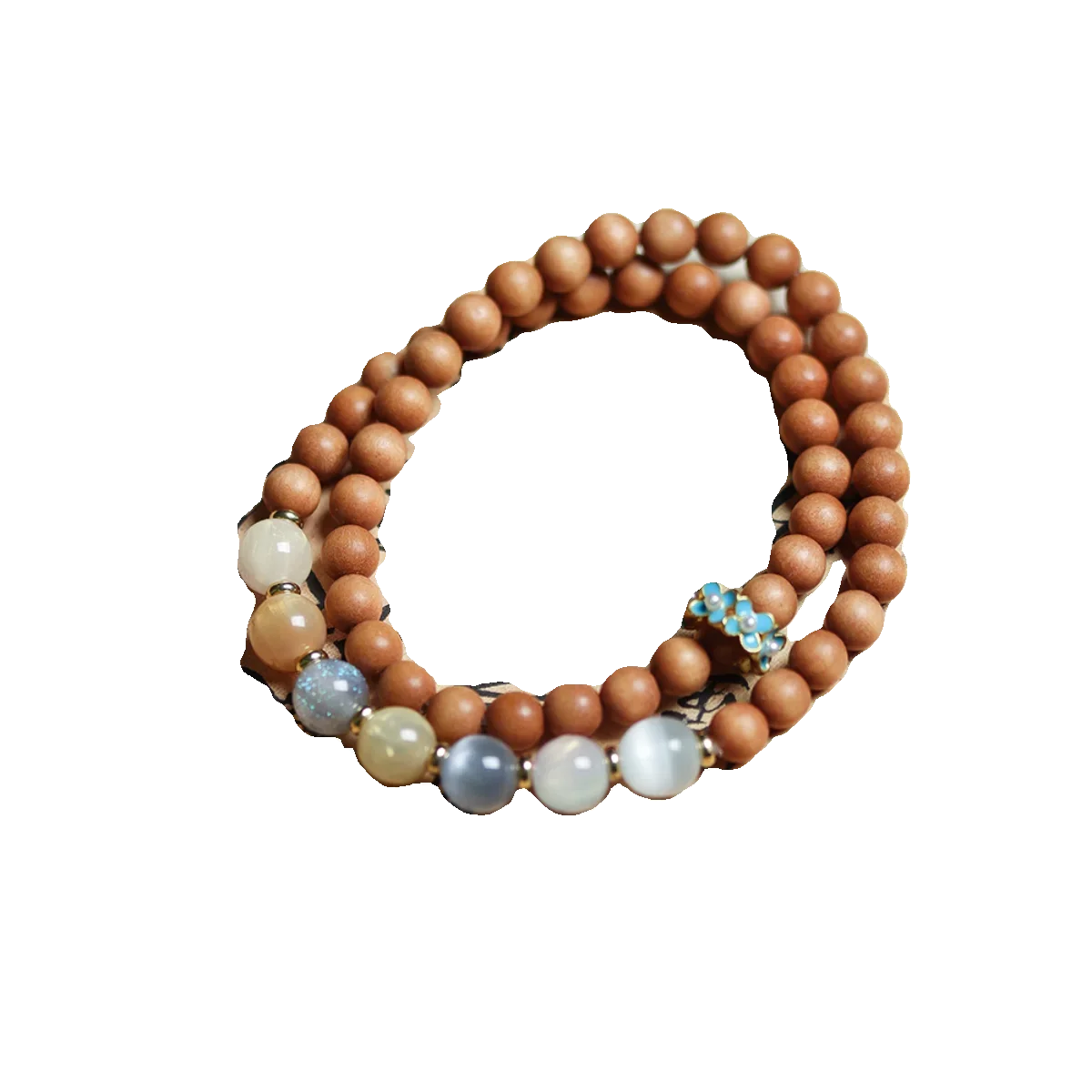 Natural Barbie sandalwood bracelet, fashionable  cultural and playful double loop bracelet, artistic Buddha bead jewelry