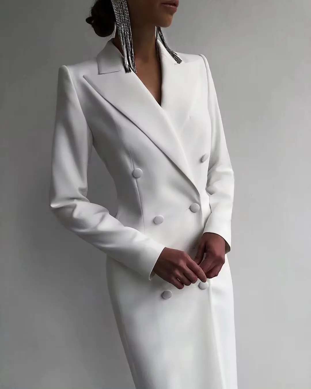 Autumn White Double Breasted Women Long Jacket Suits Ladies Prom Evening Guest Formal Wear Custom Made