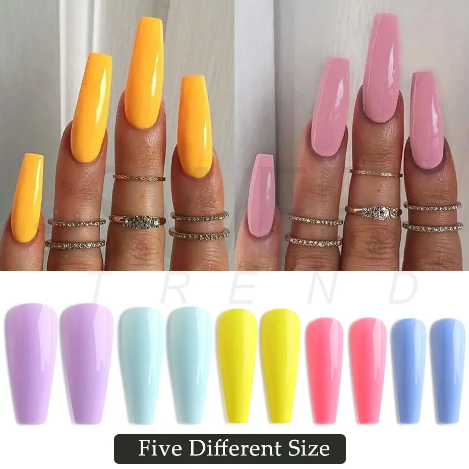 Conjunto de unhas falsas de acrílico, 100pcs, conjunto de dicas, gel, artificial, para extensão, caixão, esmalte, ferramentas, ke1895