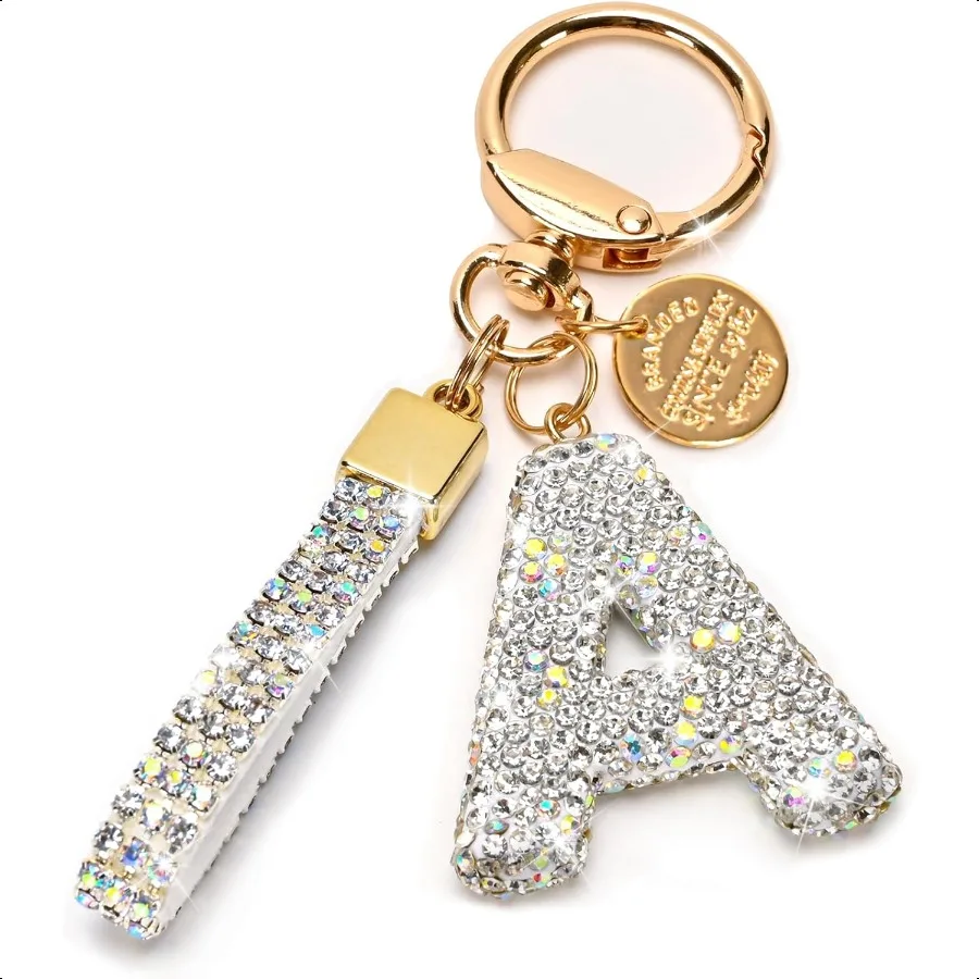 Anfangsbuchstaben-Schlüsselanhänger für Frauen und Mädchen, süßer Bling-Schlüsselanhänger für Autoschlüssel-Zubehör, Schlüsselband und Rucksack, perfektes Geschenk