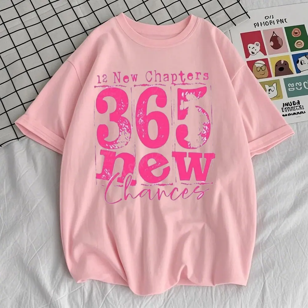 Happy New Years 12 New Chapters 365 Chances Women Cotton T-Shirt Trendy Retro New Years Eve Shirt Harajuku Aesthetic Clothes