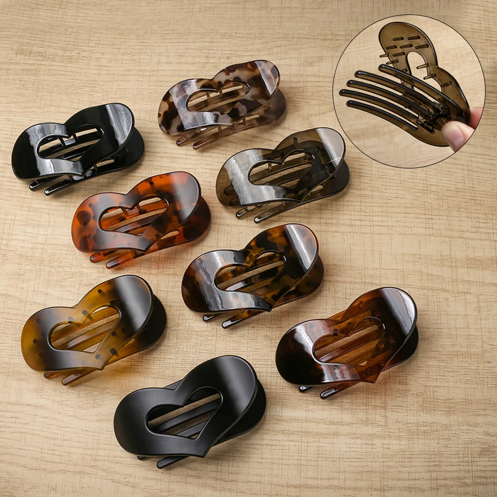 Flat Heart Shaped Hair Claw Curved Design for Back Head Updo Ponytail Premium Resin Durable Lightweight Non Slip Versatile