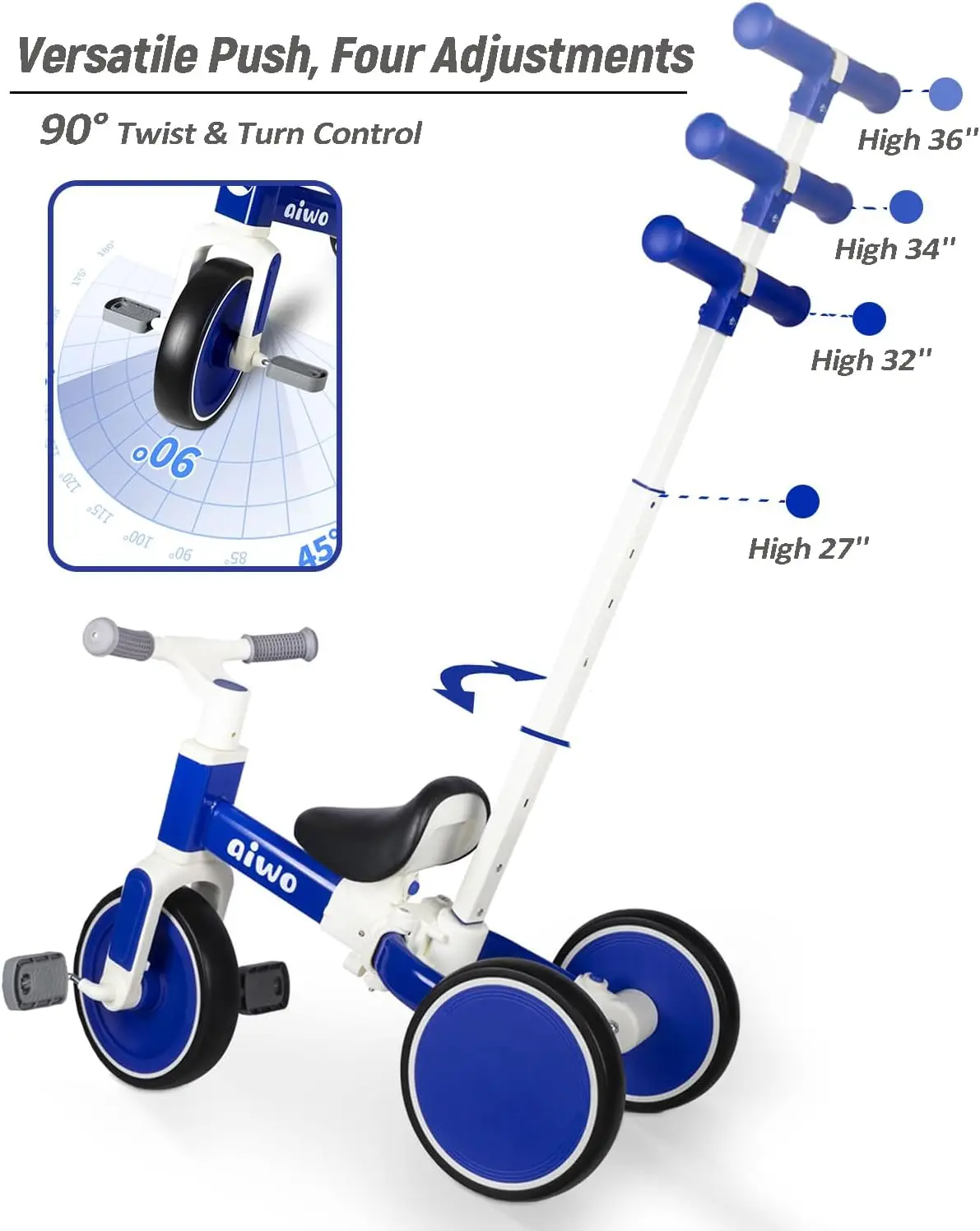 Trójkołowiec 5 in1 dla małych dzieci 1-3, rowerek biegowy dla dzieci w wieku od 1 do 4 lat dla chłopców dziewcząt pierwszy prezent, zabawki do jazdy na rowerze dla małych dzieci w