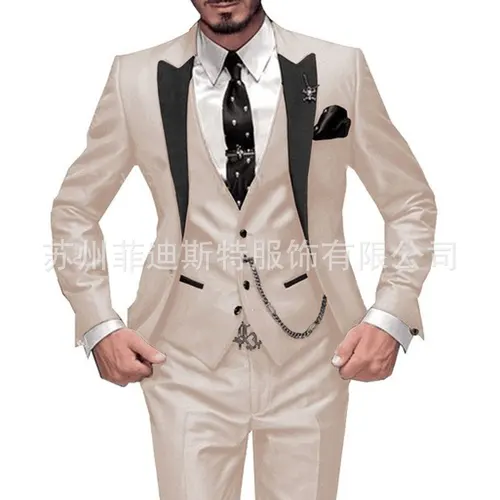 Imagen 2 del producto Conjuntos de traje de 3 piezas para hombre, moda informal, negocios, Color sólido, cuello vuelto, Blazers con botones, pantalones, ropa masculina